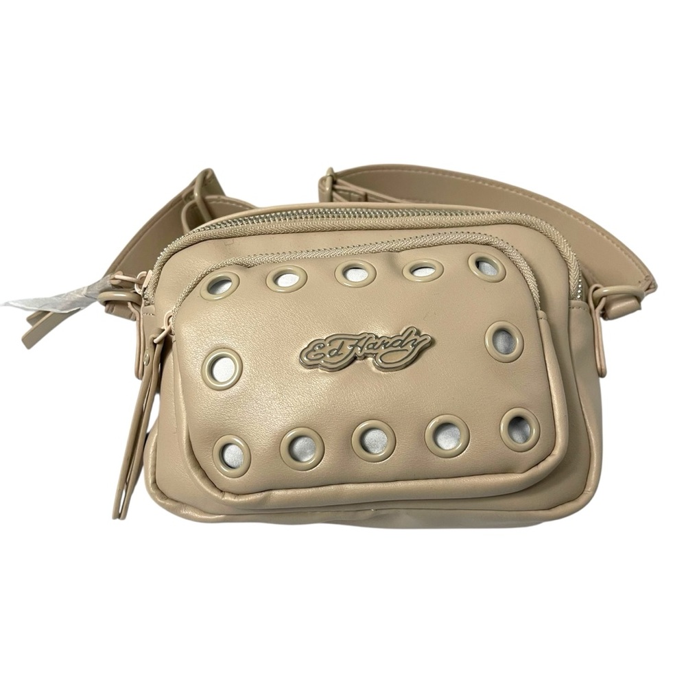 NWT ED HARDY Faux Leather Grommet Camera Crossbody Bag